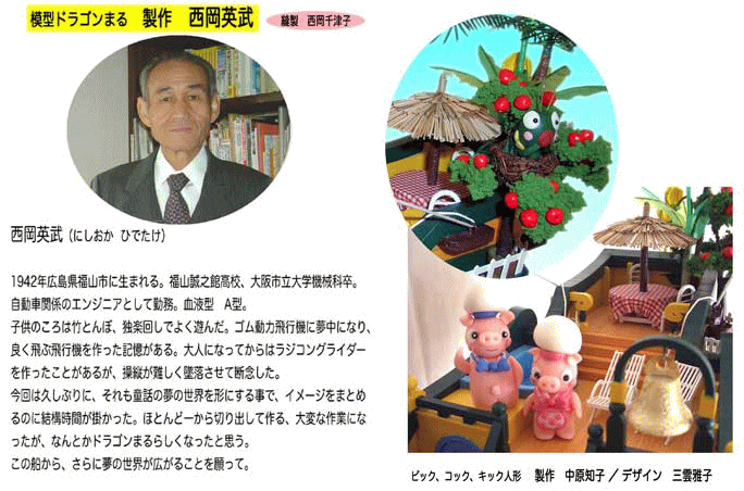 ドラゴンまるの模型製作者、西岡英武・西岡千津子/ピック・コック・キック人形製作者、中原知子/デザイン、三雲雅子